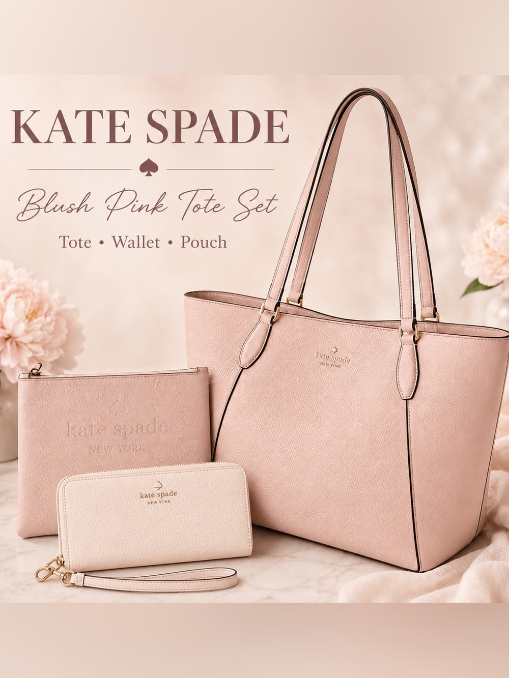 Pebbled Leather kate spade Blush Pink Tote, Wallet & Wristlet Set